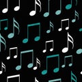 Teal, Black and White Music Notes Tile Pattern Repeat Background