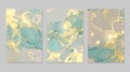 Teal, blue and gold marble abstract background set. Royalty Free Stock Photo