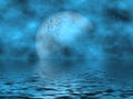 Teal Blue Moon & Water Royalty Free Stock Photo