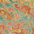 Teal blue orange with golden veins marble texture. Abstract liquid paint background. Trendy surface, luxurious material design, Royalty Free Stock Photo