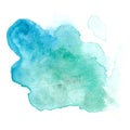 teal blue watercolor abstract splashing shape, turquoise wet paint texture, design template element, isolated on whte, aquarelle