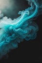 Teal blue and white smoke floating in mist fog with dark black abstract art background Royalty Free Stock Photo