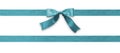 Teal bow ribbon band satin blue stripe fabric (isolated on white background with clipping path) for holiday gift box Royalty Free Stock Photo