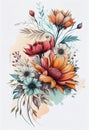 Teal and Brown Bouquet: A Colorful Illustration of Blossoming Flowers with Yellow and Black Accents