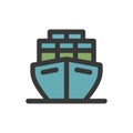 Teal Cargo Ship Icon with Stacks of Containers, Isolated on White Background Royalty Free Stock Photo