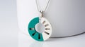 Teal Circle Necklace With Daniel Buren Style - Industrial Precision Jewelry