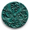 Teal-coated 3d Polyester Floral Sculpture With Baroque Ornamental Flourishes