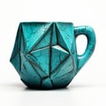 Teal Coffee Mug With Geometric Pattern - Unique Sculptural Design