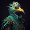 Closeup of a bird in a steampunk style clothing. Created using ai generative. Royalty Free Stock Photo