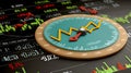Teal Compass on Stock Market Data Visualization Royalty Free Stock Photo