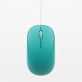 Teal Computer Mouse with White Scroll Wheel and Cable on White Background turquoise cyan Royalty Free Stock Photo