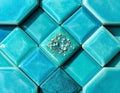 Teal diamond tile pattern with textured granulated center detail Royalty Free Stock Photo