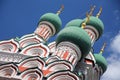 The teal domes of a church in the kremlin