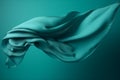 teal Fabric Blowing in the Wind on teal Background generative AI