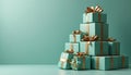 Teal Gift Boxes with Gold Ribbons Royalty Free Stock Photo