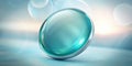A teal glass orb with a silver rim on a smooth surface. Generative AI Royalty Free Stock Photo