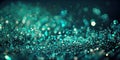 Teal glitter bokeh background. Unfocused shimmer turquoise green sparkle. Crystal droplets wallpaper. Sequins.