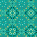 Teal green decorated and embellished floral seamless pattern tile