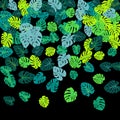 Teal green tropical jungle leaves vector scatter.