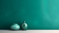 Elegant Teal Vase On Green Wall - 3d Rendering