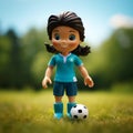 Teal Kids Soccer Figure On Grassy Background - Art Inspired By Reylia Slaby