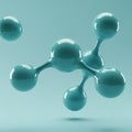 Teal Molecular Structure with Glossy Spheres and Connecting Bonds on Light Blue Background Royalty Free Stock Photo