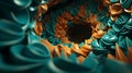 Teal and orange 3D abstract background texture. Futuristic 3D flower