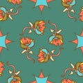 Teal And Orange Floral Vector Repeat Seamless Pattern Royalty Free Stock Photo