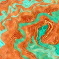 Teal orange with golden veins marble texture. Abstract liquid paint background. Trendy surface, luxurious material design, digital Royalty Free Stock Photo