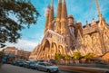 Teal and orange mood of Sagrada Familia catholic church in Barcelona, Catalonia Royalty Free Stock Photo