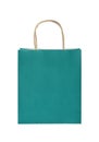 Teal paper shopping bag isolated on white