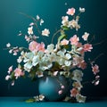 Teal And Pink Jasmine Arrangement With 3d Effect