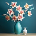 Teal And Pink Narcissus Arrangement With 3d Effect Royalty Free Stock Photo