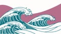Teal and Pink Stylized Ocean Waves Background Art, vector design Generative AI Royalty Free Stock Photo