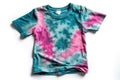 Teal And Pink Tiedye Tshirt For Girl On White Background. Generative AI