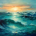 Teal Pre-raphaelite Seascape Abstract Painting