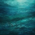 Teal Pre-raphaelite Seascape Abstract: Textured Painting Of Blue Sea Waves