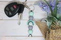 Teal Rainbow Silicone Beaded Keychain