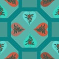 Teal And Red Hearts Geometric Pattern