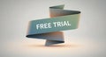 3D rendered ribbon banner with the words FRETRIAL in white text on a teal background with soft lighting and a Royalty Free Stock Photo