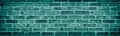 Teal rough brick wall wide texture. Aged stone block masonry long vintage background Royalty Free Stock Photo