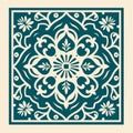 Teal Rug Vector Stencil: Ornamental Design In Blue And Green