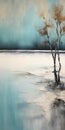 Teal And Silver Lone Tree Painting By The Water