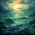 Teal Surrealism Seascape Abstract Painting