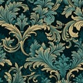 Teal On Teal Damask Pattern - Vintage Seamless Floral Baroque Chiaroscuro Design