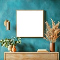 Teal Textured Wall with Mockup Frame Interior Design Inspiration Royalty Free Stock Photo