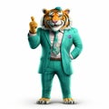 Teal Tiger Maniac: A Stylish And Playful Anthropomorphic Character