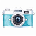 Teal Vintage Watercolor Camera on White Background Royalty Free Stock Photo
