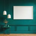 Teal Wall Mockup Elegant Interior Design with Blank Frame Royalty Free Stock Photo
