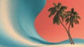 Teal Wave and Coral Sunset with Palm Trees Royalty Free Stock Photo